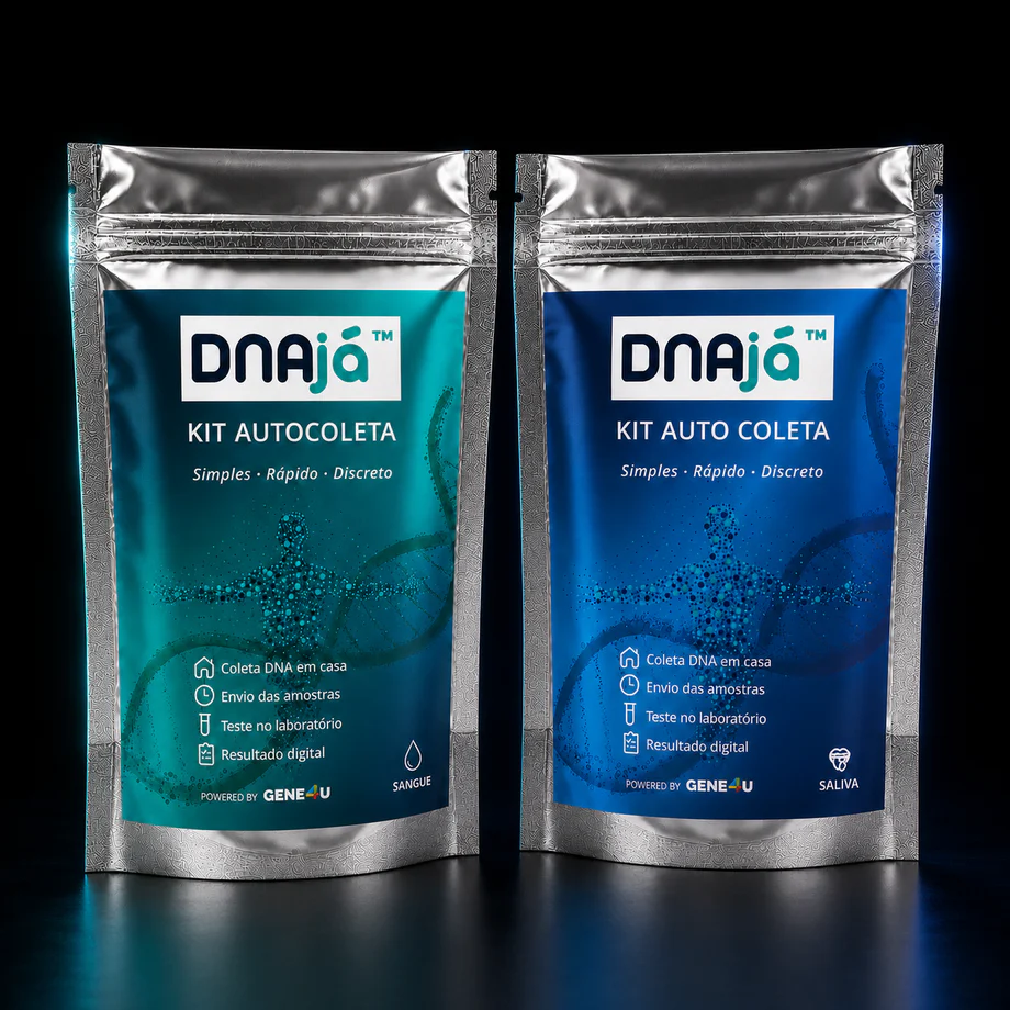 Kits DNAjá para amostras de sangue e saliva em ambiente escuro
